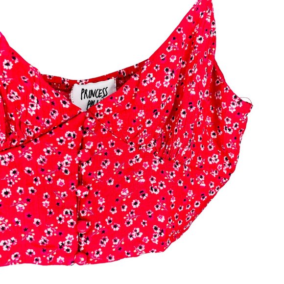 PRINCESS POLLY Red White Floral Spaghetti Strap Crop Top Size 8 - Picture 3 of 9